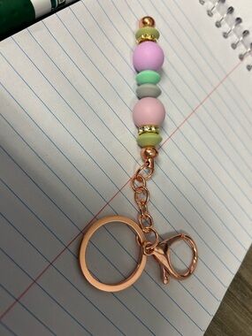 Pastel Beaded Rose Gold Keychain:purse charm-Easter basket ready